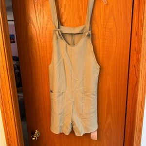 Emery Rose Green Textured Overalls